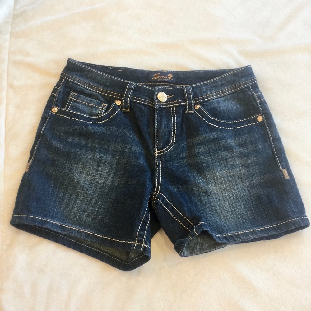 Seven 7 Jeans Denim Shorts Dark Wash Sz 6 - Picture 2 of 5